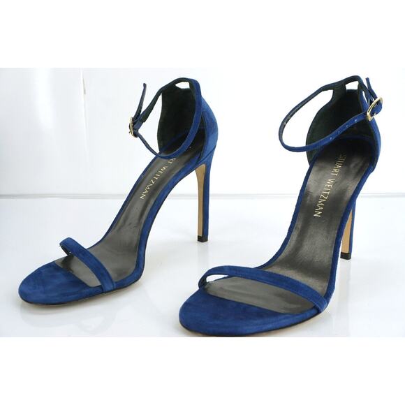 Stuart Weitzman Nudistsong Blue Suede Ankle Strappy Sandals - Picture 8 of 10
